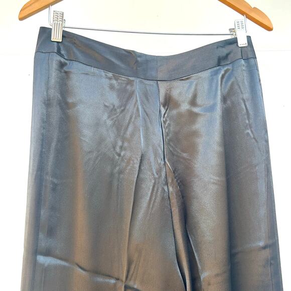 Vintage Designer Wide Leg Satin Slinky Trousers Black Italian 44 Acetate Viscose - Picture 9 of 11
